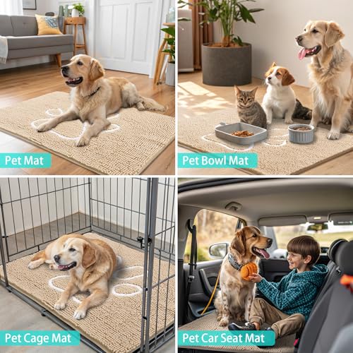 Dog Door Mat for Muddy Paws (24"X16" / Beige and White)
