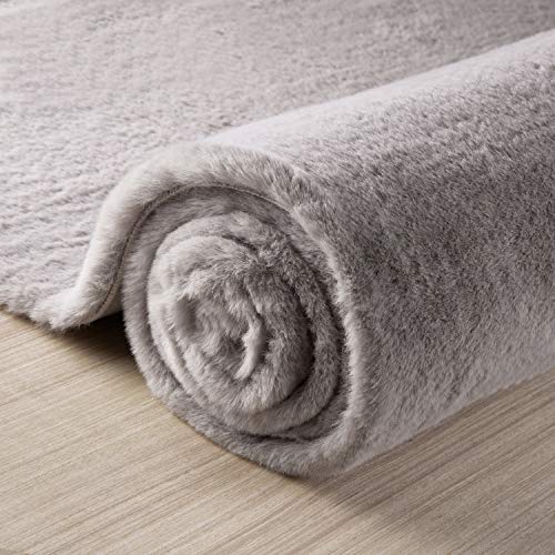 Ultra Soft Faux Rabbit Fur Chair Couch Cover Area Rug for Bedroom Floor Sofa Living Room Grey 2 x 6 Feet (2 x 6 ft / Grey)