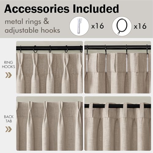 Pinch Pleated Thick Linen Curtains 90 Inch 2 Panels Burlywood Birch (Burlywood Birch / 40"W x 90"L (Pack of 2))