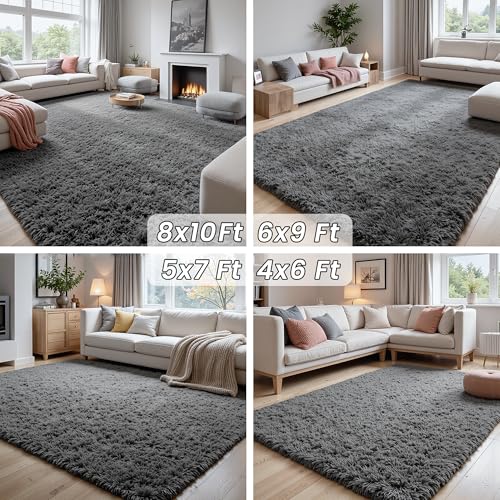6x9 Fluffy Shag Area Rugs for Living Room Bedroom (Grey / 6' x 9' (Rectangular))