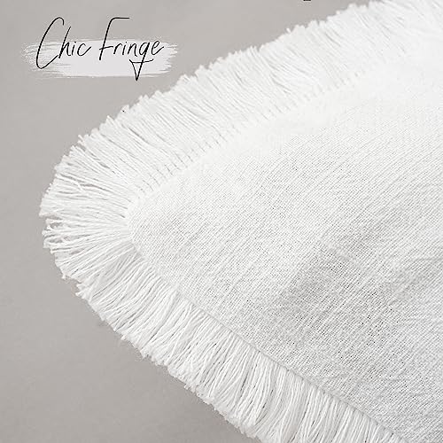 Decorative Linen Fringe Throw Pillow Covers 18×18 Inch (18" x 18" (Pack of 2) / White)