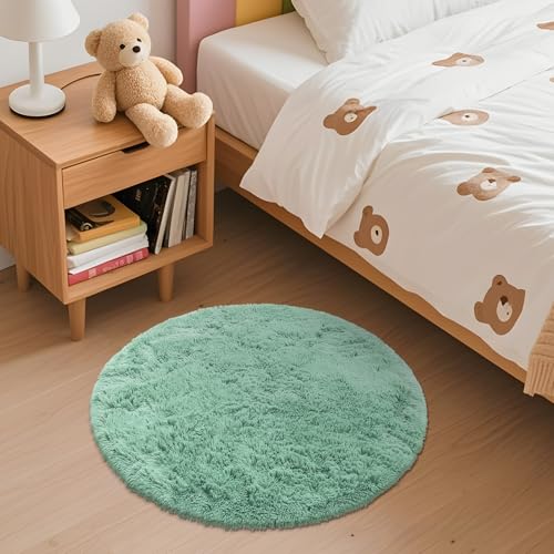Mint Green Round Rugs for Bedroom (2 Ft Round / Mint Green)