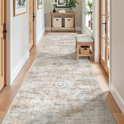 2'6 x 10' Runner Rug Non Slip (Grey/Rust / 2'6" x 10' (Runner))