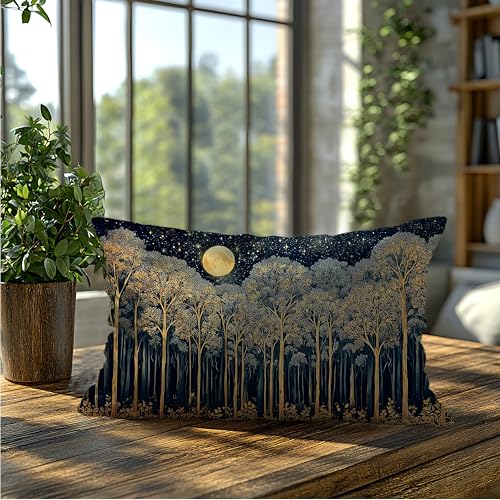 Rustic Dark William Morris Night Forest Moon Decor Pillow Covers 20x12 (Forest-moon 16 / 20" x 12" (Pack of 1))