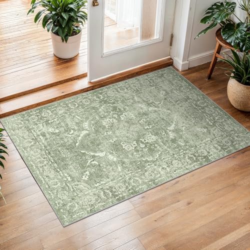 2x3 Washable Area Rug for Entryway (Muted Sage Green / 2x3)