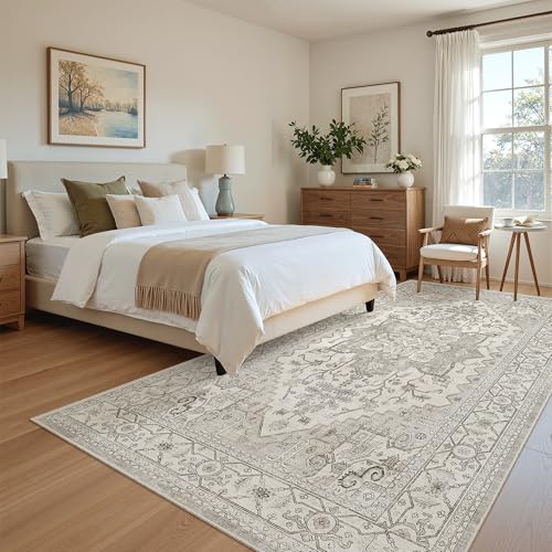 4x8 Wide Hallway Runner Rug Washable for Living Room (Beige/Brown / 4' x 8' (Runner))