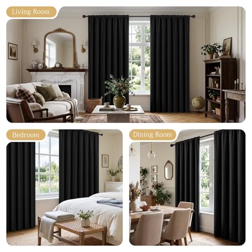 Black Blackout Curtains 45 inch Length 2 Panels Set (Black / 52"W x 45"L (Pack of 2))