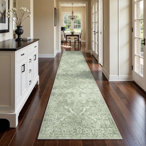 3x14 Washable Hallway Runner Rug (Muted Sage Green / 3' x 14' (Runner))