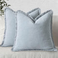 Boho Linen Fringe Decorative Throw Pillow Covers Sky Blue 20x20 (20" x 20" (Pack of 2) / Sky Blue)