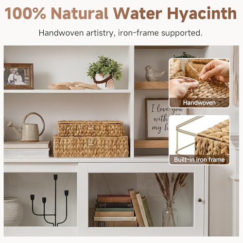 Wicker Basket with Lid (Natural(Water Hyacinth) / 16½"L x 11¾"W x 4½"H + 14½"L x 10"W x 3¼"H)
