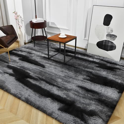 Super Soft Shaggy Rugs Fluffy Carpets (6' x 9' (Rectangular) / Black Gray)