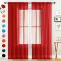 Sheer Voile Window Treatment Rod Pocket Curtain Panels for Kitchen Bedroom Living Room Drapes Sunlight Filtering Privacy Semi Home Decor Assorted Colors Sizes (Christmas Red / 52"W x 72"L (Pack of 2))