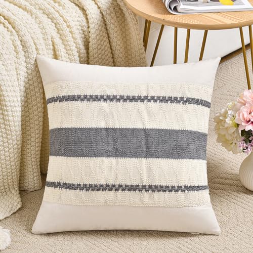 Set of 1 Neutral Grey Farmhouse Decorative Throw Pillow Covers 20x20 Inch for Couch Bed Chair Indoors (20" x 20" (Pack of 1) / Gray)