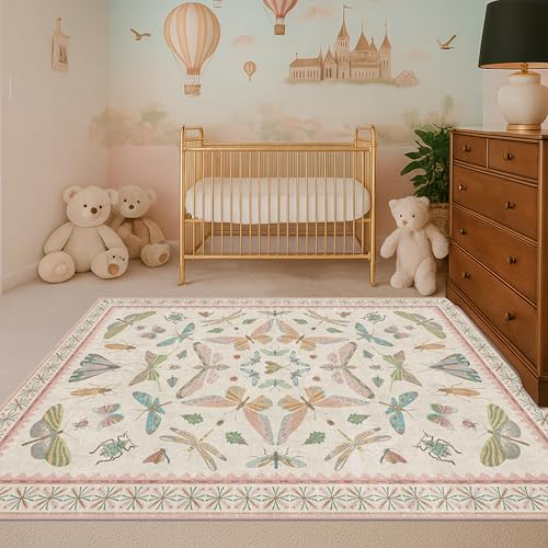 3x5 Flower Area Rug for Girls Bedroom (3' x 5' (Rectangular) / Beige Pink)
