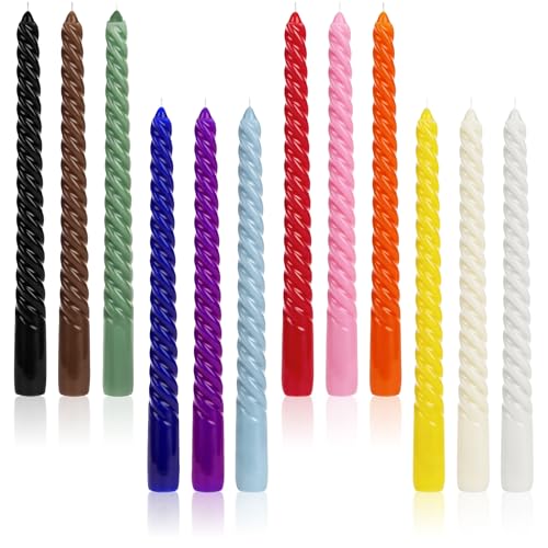 10 Inch Colored Spiral Taper Candles 12 Pack (10 inch Spiral Candle-12pcs / Mixed Colors)