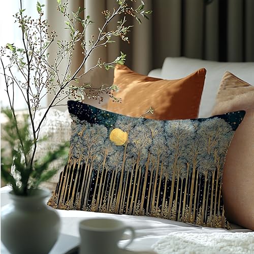 Rustic William Morris Inspired Forest Green Moon Pillow Covers 12x20 Double (Forest-moon 11 / 20" x 12" (Pack of 1))