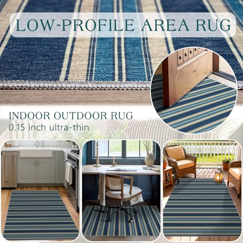 3x5 Striped Entry Rug (Striped - Navy Blue/Taupe / 3' x 5' (Rectangular))