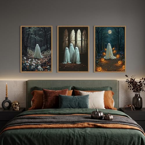 Vintage Halloween Cute Ghost Framed Wall Art Set (Vintage Halloween Wall Art / 16"L x 24"W)