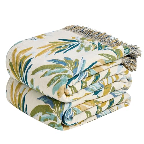 Boho Throw Blanket 60"x80" 100% Cotton Leaves Muslin Blanket for Bed (Leaves / 60"x80")