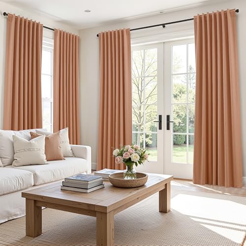 100% Blackout Curtains 90 Inch Length 2 Panels Set for Living Room Bedroom Back Tab Thermal Insulated Black Out Linen Drapes Room Darkening Peach Quartz (Peach Quartz / 52"W x 90"L (Pack of 2))