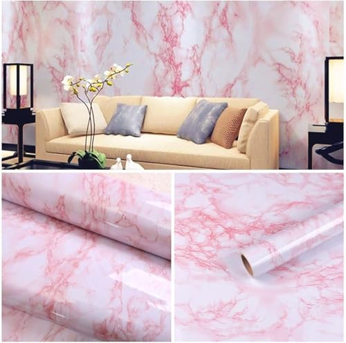 Marble Contact Paper Pink Peel and Stick Wallpaper for Kitchen Countertop (Pink/White / 15.7" x 472.4")