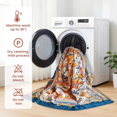 Boho Throw Blanket 50"x60" Fall Cotton Victoria Floral Blanket (Bloom Victoria / 50"x60")