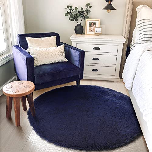 Dark Navy Blue Large Round Circle Rug 6Ft for Bedroom Living Room (Dark Navy / 6' (Round))