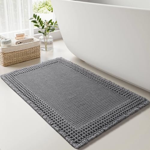 Waffle Bath Mat for Bathroom (Dark Grey / 24" X 36")