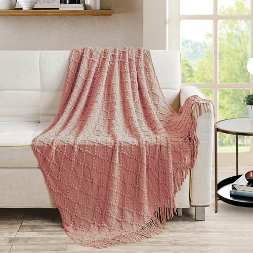 Coral Pink Throw Blanket 50 x70 Inch Jacquard Throw Knitted Blanket (Jacquard-coral Pink / 50"x70")