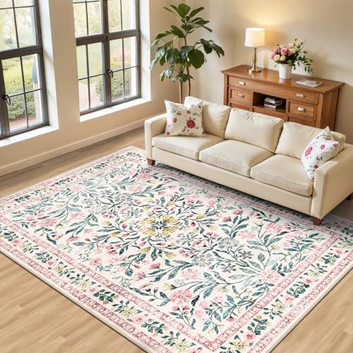 6x9 Area Rug Living Room (Pink/Green / 6' x 9' (Rectangular))