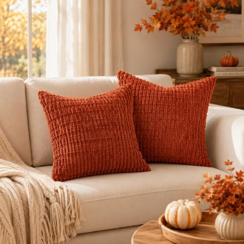 Pack of 2 Corduroy Decorative Throw Pillow Covers 20x20 Inch (Rust / 20" x 20" (Pack of 2))