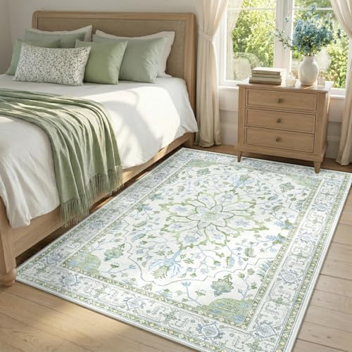 Washable Area Rug (Green/White/Blue / 4' x 6' (Rectangular))