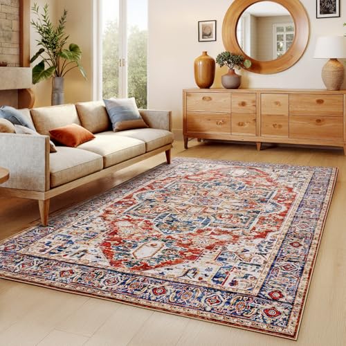 Amada 5x7 Washable Area Rug for Living Room (5' x 7' (Rectangular) / Red)