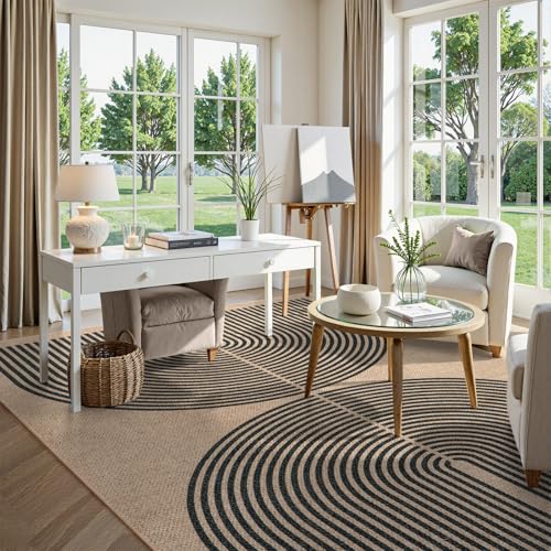 Modern Rainbow Easy Jute 9x12 Rug (9' x 12' (Rectangular) / Nature/Black Rainbow)