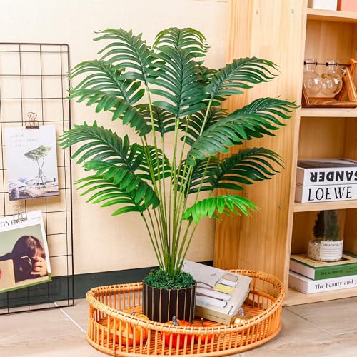 28" Fake Palm Tree in Black Gold Pot for Living Room Decor (28"-Palm)