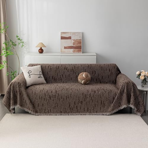 Boho Couch Cover Deep Chocolate Sofa Covers Washable (91" x 134" / 9# Lines Deep Chocolate)