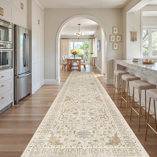 Hallway Runner Rug 3x14 Washable Kitchen Runners Long (Beige/Blue / 3' x 14' (Runner))