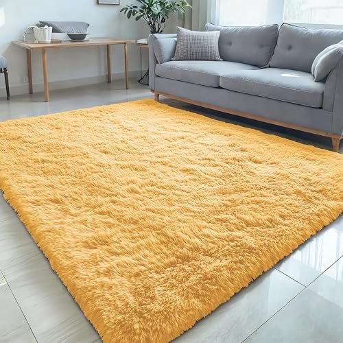 5x7 Machine Washable Large Area Rugs for Living Room (5x7 Ft / Mustard Yellow)
