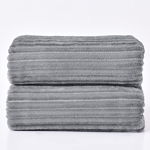 3D Ribbed Jacquard Grey Fleece Throw Blanket for Couch (Grey / Throw XL(50"x70"))