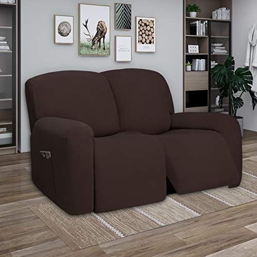 Super Stretch Loveseat Recliner Sofa Couch Cover with Pocket (Medium Recliner Loveseat / Chocolate)