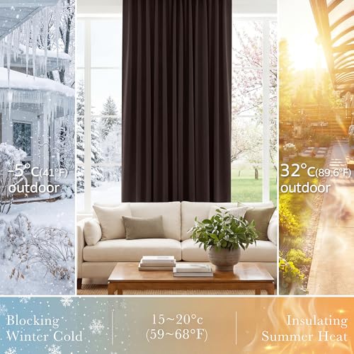 Brown Blackout Curtains 2 Panels for Living Room 63 inch Long (Brown / 42"W x 63"L (Pack of 2))