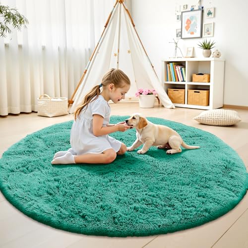 Teal Green Round Rugs for Bedroom (8 Ft Round / Teal Green)