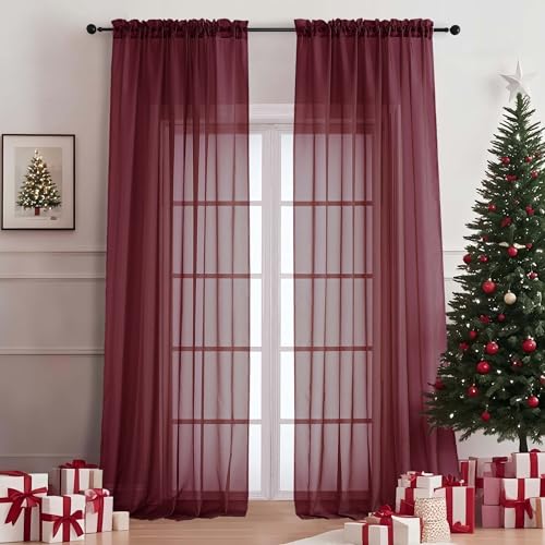 Wine Bedroom Curtains 96 Length for Farmhouse (Wine / 59"W x 96"L (Pack of 2))