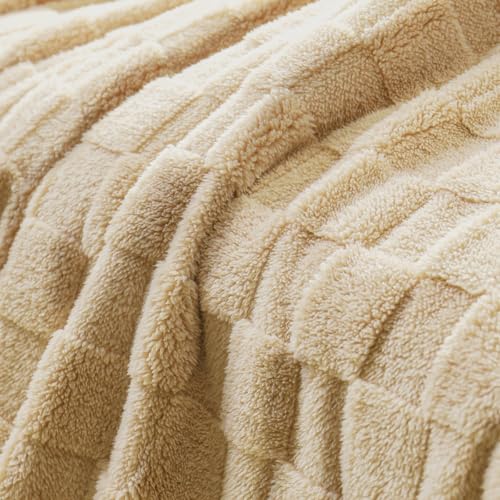 3D Checkered Fleece Throw Blanket for Couch (Camel / Throw (50"x60"))
