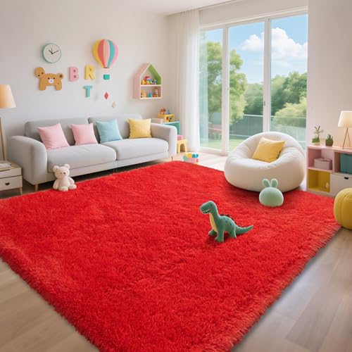 Red Shag Area Rugs for Bedroom Living Room