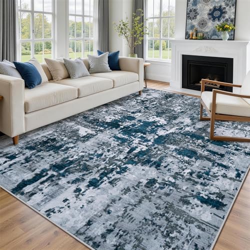 9x12 Area Rugs for Living Room Washable Bedroom Dining Room Navy Grey (Navy/Grey / 9' x 12' (Rectangular))