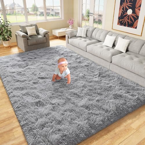Area Rugs Fluffy Living Room Carpets for Kids Bedroom 4x5.3 (Grey / 4' x 5.3' (Rectangular))