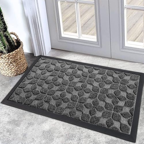Sturdy Front Entrance Doormats (1'5" x 2'6" (Rectangular) / Geometric Grey)
