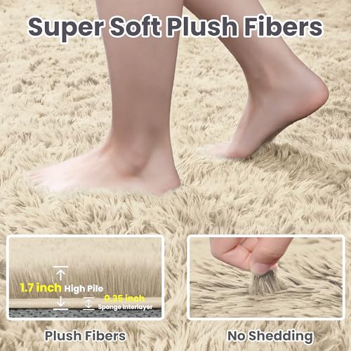 8x10 Fluffy Shag Area Rugs for Living Room Bedroom (Beige / 8' x 10' (Rectangular))
