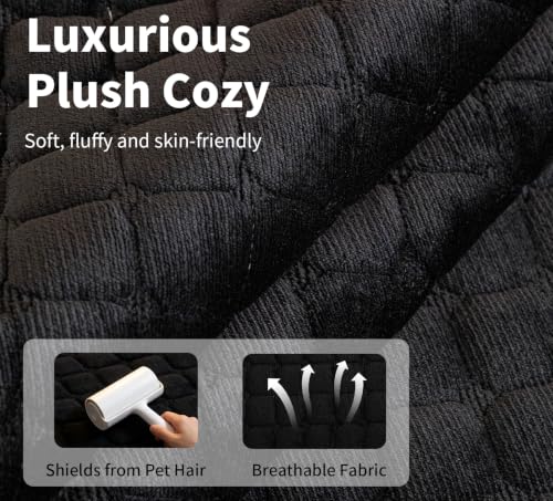Velvet Sectional Couch Cover for 3 Seats (Black / 1PC/35.4"x83"/3 Seats & Long "L" Part)